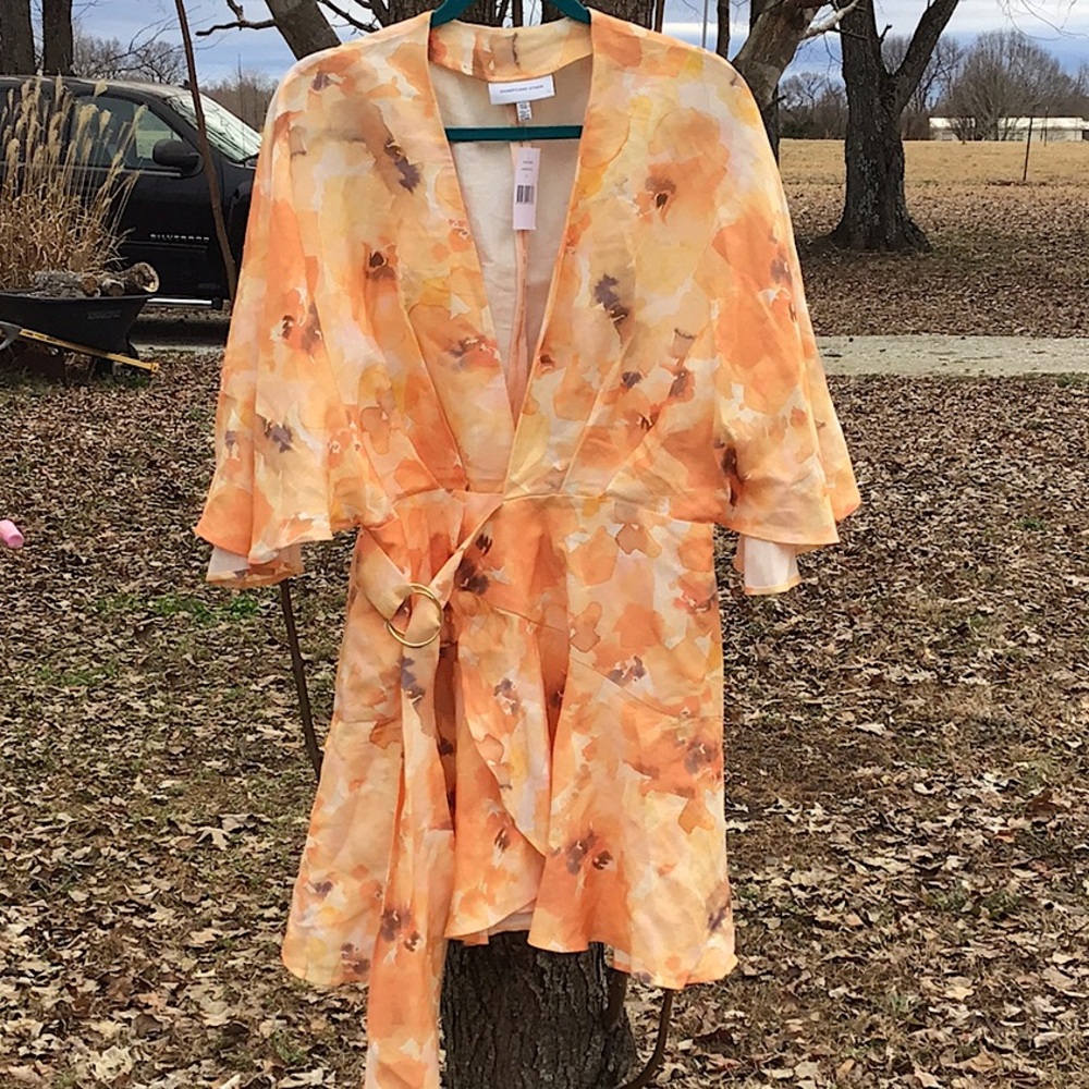 Significant Other Olivia Dress in Painted Peach Orange & Cream Poppy Flowers